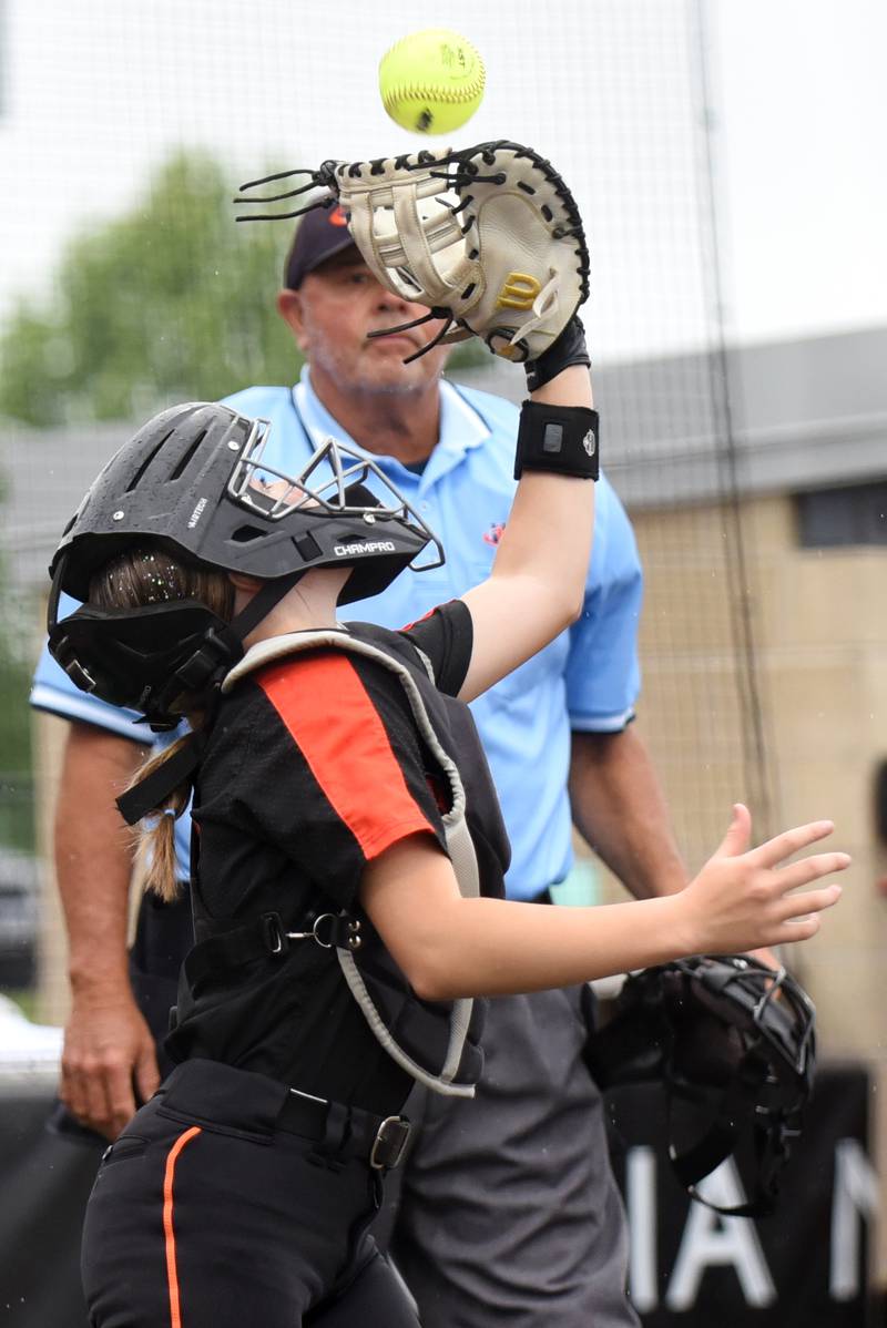 Beecher's MaKenna Albert catches a pop up during the Class 2A State championship game against Carterville Saturday, June 7, 2025.