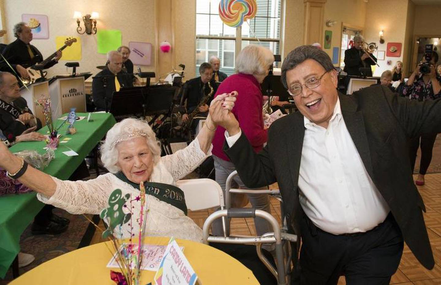 Josephine Ardizzone, 2019 prom queen dance with Edward Panelli during Timbers of Shorewood Annual Seniors' Senior Prom in Shorewood, IL Friday, June 21, 2019. Live big band music was provided by the Del Bergeson Orchestra. Members of the orchestra are 30-plus year music professionals, each with a deep passion for music and entertaining. Teenage “chaperones” were on hand as helpers and dance partners. The teens were from Joliet, Plainfield, Minooka, and Shorewood area high schools.