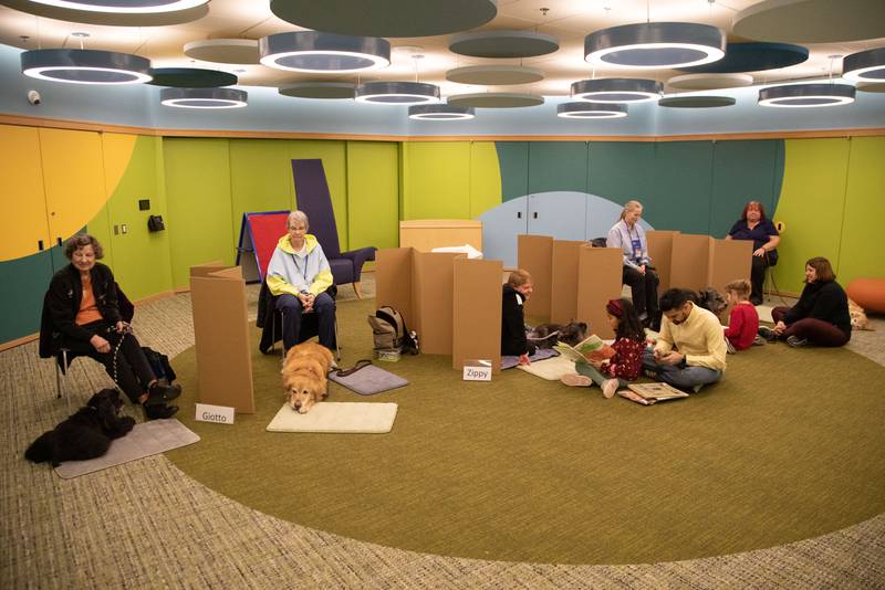 The Elmhurst Public Library hosted an event where children could read to therapy dogs on Saturday, Feb. 12, 2023.