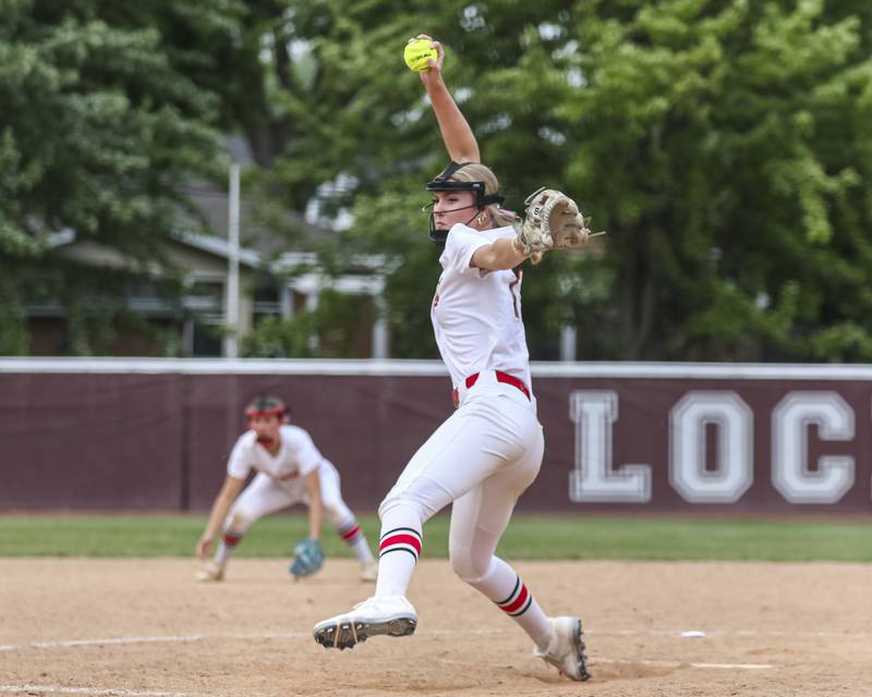 Lincoln-Way Central's Lisabella Dimitrijevic (13) throws a pitch during Class 4A Lockport sectional softball game between Lincoln-Way Central at Lincoln-Way West on Tuesday, June 3, 2025 in Lockport.