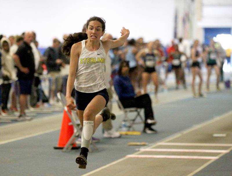 Sterling’s Alice Sotelo competes in the 2A triple jump finals during the IHSA Girls State Championships in Charleston on Saturday, May 21, 2022.