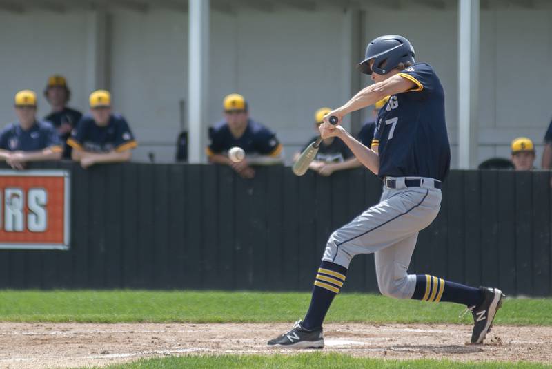 Sterling’s Dale Guerrieri drives in the Warriors first run Saturday, May 28, 2022 against Dixon.