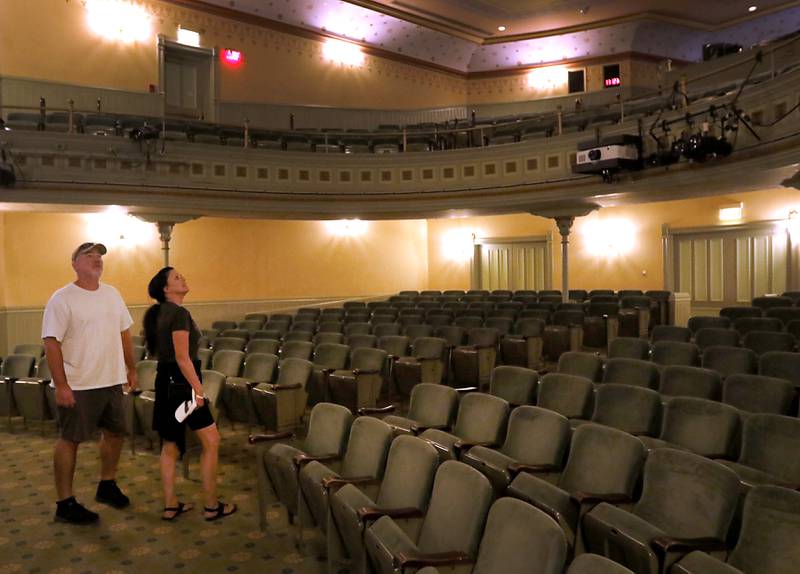 Jeffery and Patricia Werth of Orlando, Florida, tour the Woodstock Opera House Wednesday, Sept. 7, 2022, while visiting family in the area. Woodstock has come into millions of dollars thanks to both a state grant and money it won last year as part of the T-Mobile contest. As a result, the city is undertaking a variety of projects around town, predominantly in the downtown area.