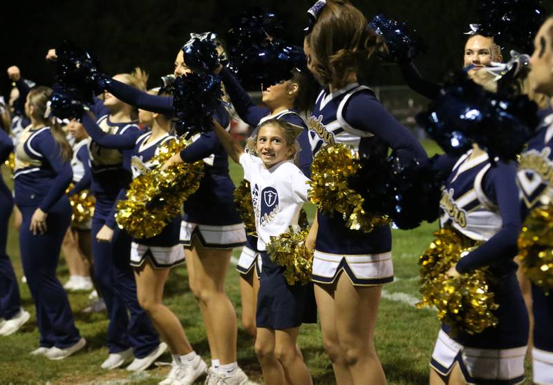 Marquette cheerleaders perform on Friday, Sept. 26, 2025 at Gould Stadium in Ottawa.