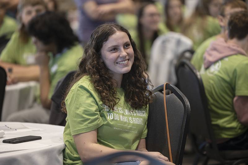 Oregon freshman Maelah Barker was one of several students who spoke out about an interpretation of a picture Friday, March 15, 2024 during the summit. Kelly asked students to look at images and contemplate the meaning behind them. The exercise was meant to strengthen deeper thought.