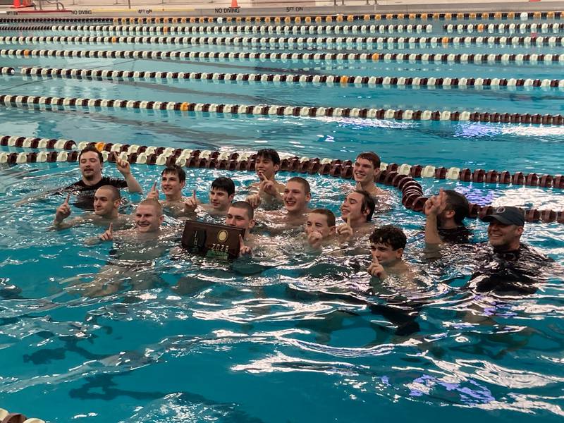 The Lockport boys swimming team after winning the Lockport Sectional.