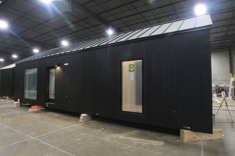 The largest unit called, Milla Long, the largest unit prefabricated tiny home, sits in the factory under construction for a resort project in Stowe, Vermont at the PrefabPads LLC factory in Waukegan on July 17th, 2023.
Image by Candace H. Johnson for Shaw Local News Network
