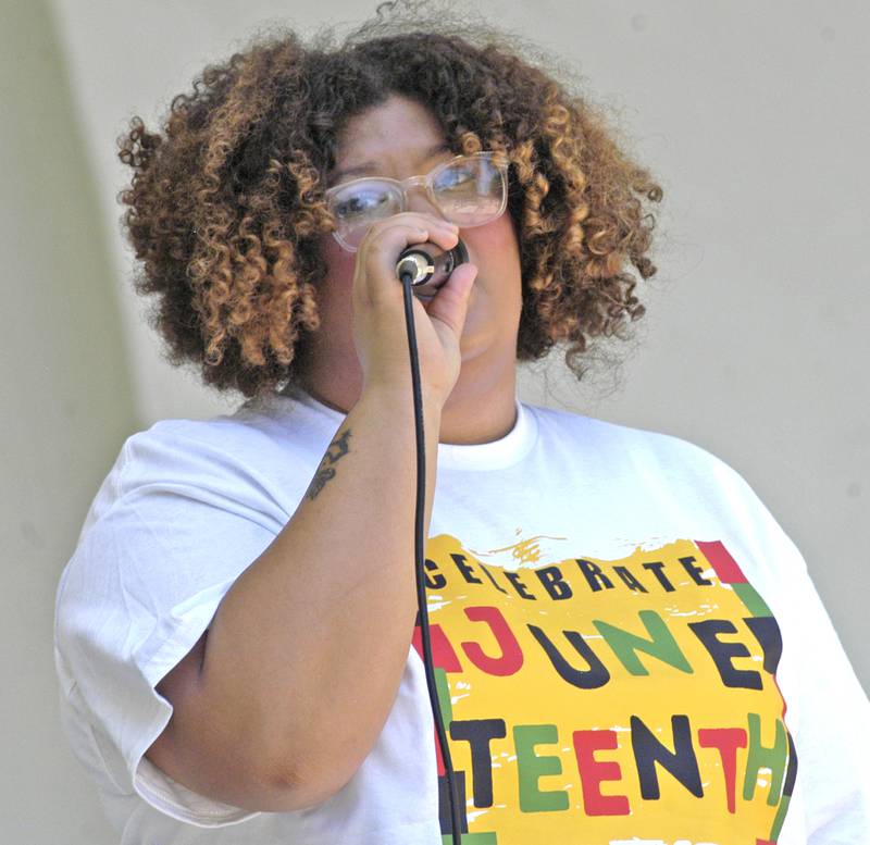 Alliah Haines-Penny perfoms a song at Juneteenth. The Sauk Valley Diversity Alliance hosted a Juneteenth Celebration Event on Saturday, June 21st, 2025 at the Grandon Civic Center in Sterling.