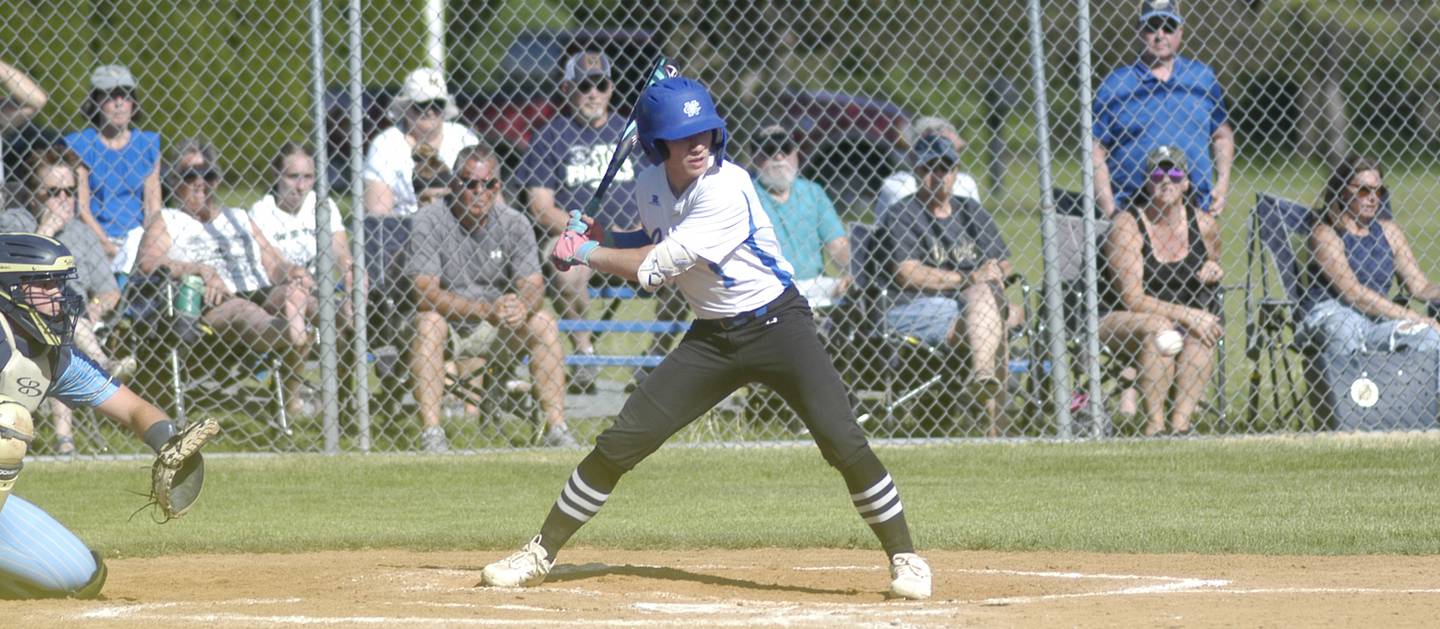 Garret Matznick waits for the pitch against Marquette. Marquette traveled to Newman's Larry Ybarra field to play a game on Friday, May 16, 2025.