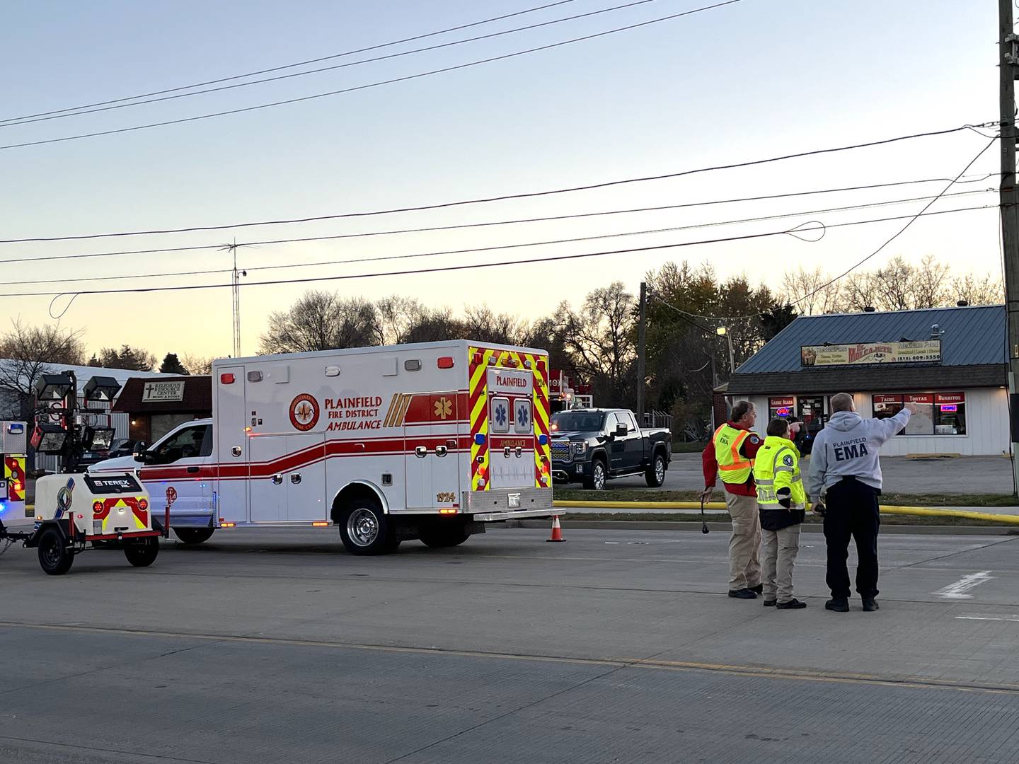 A Plainfield ambulance responded to a fire on Saturday, Nov. 18, at T.A.G Automotive, 15924 S. Lincoln Highway, Plainfield.