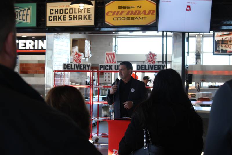 Michael Portillo spoke at the ribbon cutting ceremony of the Algonquin Portillo's on Nov. 28, 2023.