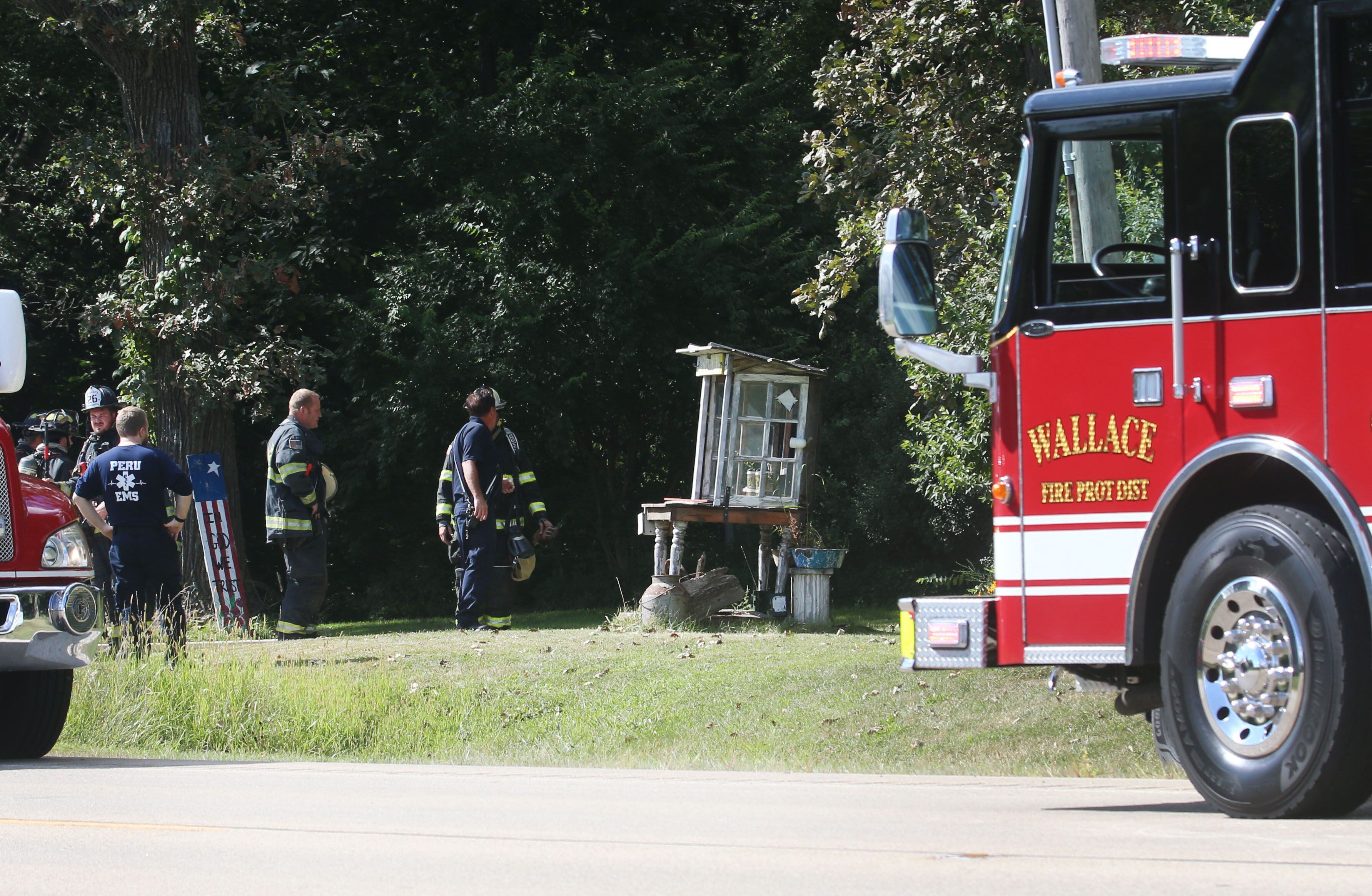 Wallace firefighters arrive on the scene to a structure fire in the 800 block of U.S. Route 6 on Tuesday, Aug. 26, 2025 near Utica.