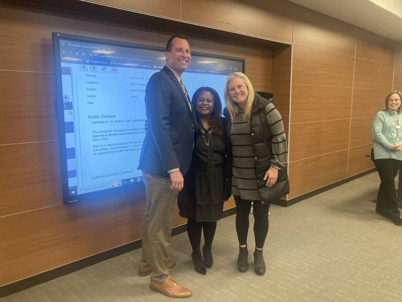 East Campus Principal Dr. John Greenan with incoming principal Dr. Jacqueline Johnson and Central Campus Principal Dr. Kerri Green.