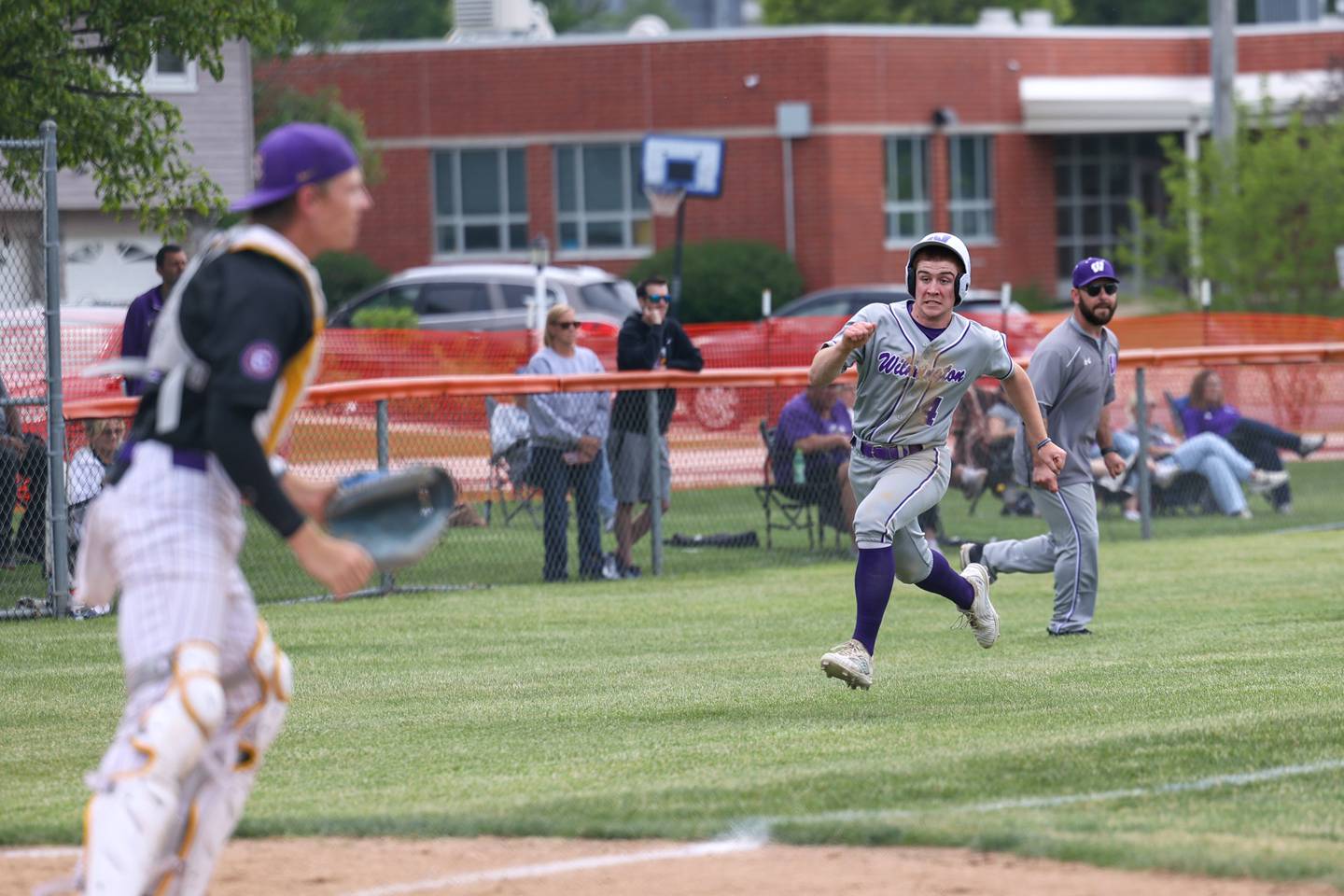 Wilmington's Dierks Geiss sprints to home for a run during the Wildcats' 7-2 victory over Chicago Christian in the IHSA Class 2A Beecher Sectional semifinal on Thursday, May 29, 2025.