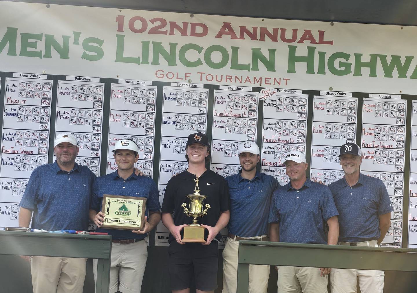 Prairieview is pictured after winning its fifth straight team title at the Men's Lincoln Highway golf tournament on Sunday at Emerald Hill in Sterling on Sunday, July 21, 2024.
