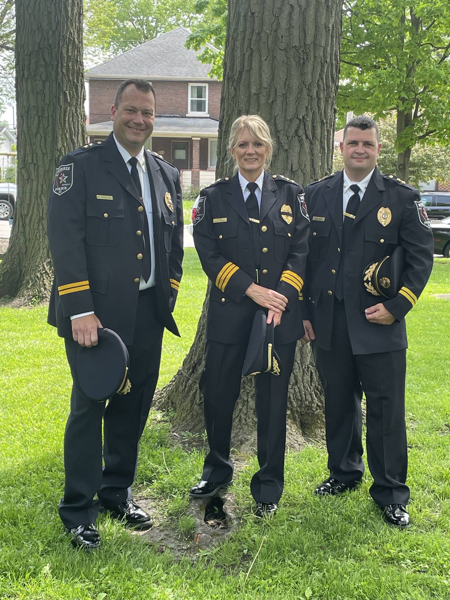 Deputy Chief Chad Skelton, Chief Alicia Steffes, and Deputy Chief Paul Burke at this years police memorial on May 19 at Chapin Park.