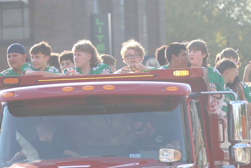 The L-P football team rides during the L-P homecoming parade on Thursday, Oct. 2, 2025 downtown Peru.