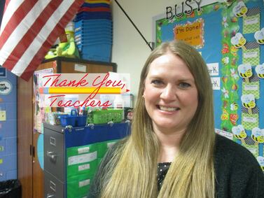 Oswego SD308 elementary teacher Ashley Porras lets her students know they are loved