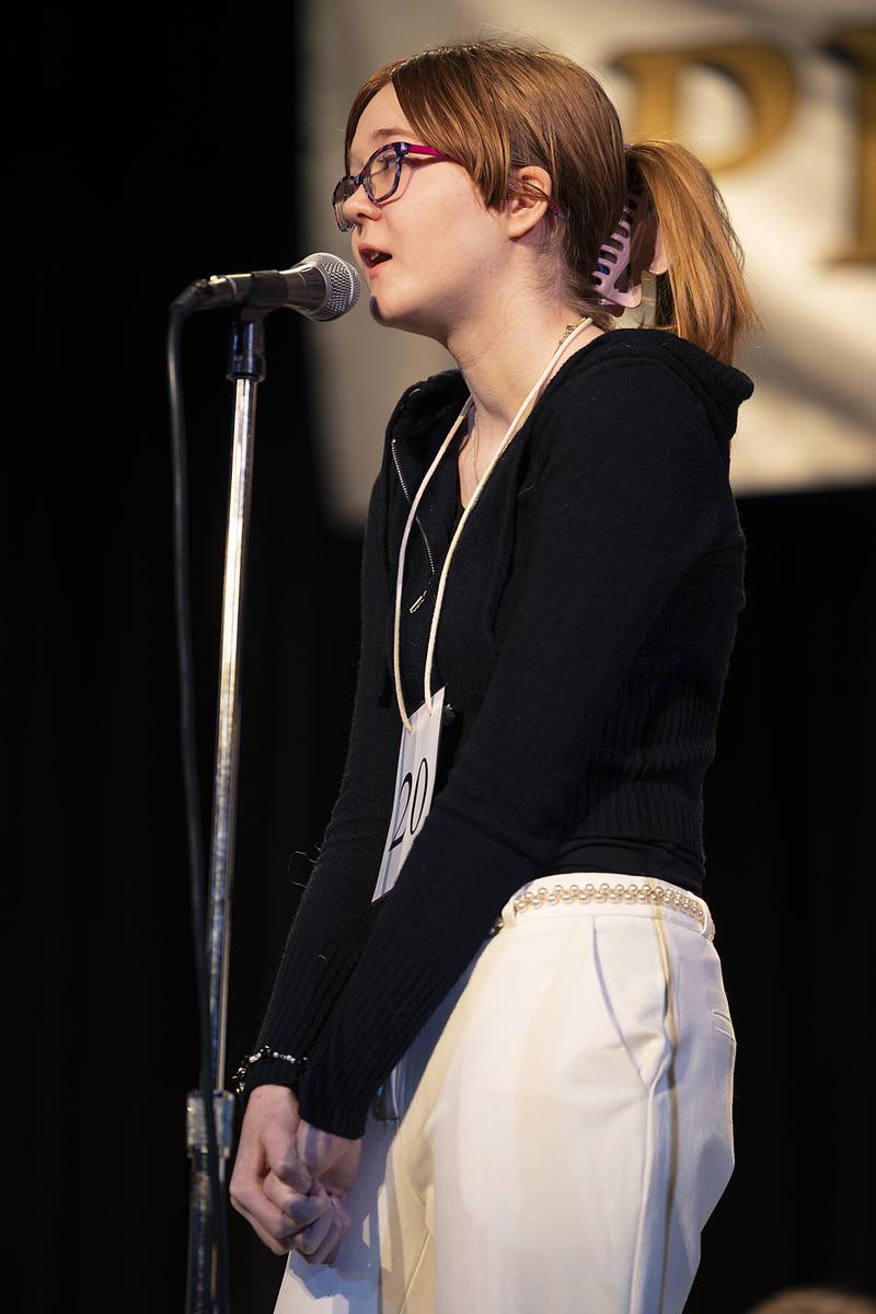Heidi Epps of Montmorency School went out on the word kennel in round two Thursday, Feb. 20, 2025, at the Lee/Ogle/Whiteside County Spelling Bee.