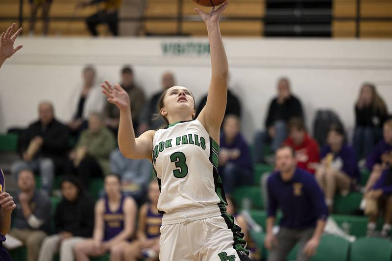 Rock Falls’ Jacee Sigel puts up a layup against Mendota Saturday, Jan. 14, 2023.