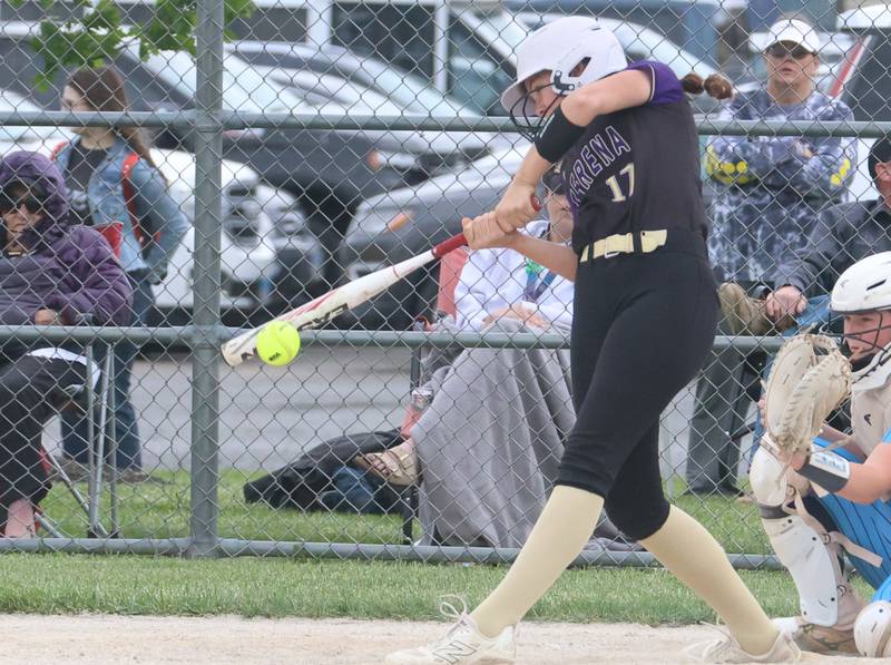 Serena's Parker Twait makes contact with the ball during the Class 1A Regional title game on Friday, May 22, 2026 at Serena High School.
