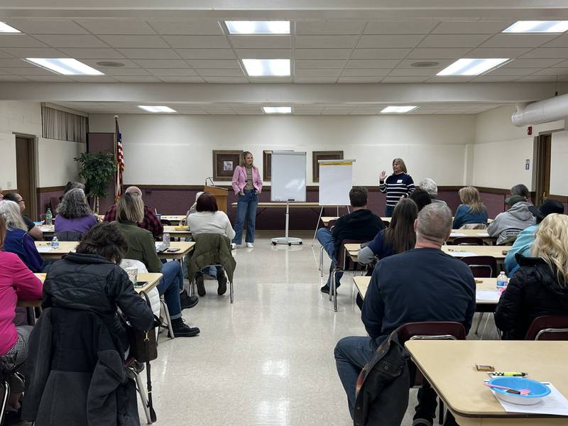 The National Alliance on Mental Illness (NAMI) will host a  will host a free self-care event on Saturday at Trinity Services in New Lenox. The event will feature information and activities to foster self-care. Teena Mackey, executive director of NAMI Will-Grundy, and Kari Fitzgerald, from Birchwood Wellness Group, present to participants at a previous event.