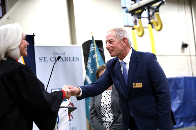 St. Charles Alderperson Bob Gehm is sworn in by Circuit Court Judge Susan Clancy Boles on Monday, May 5, 2025 at the St. Charles Fire Department.
