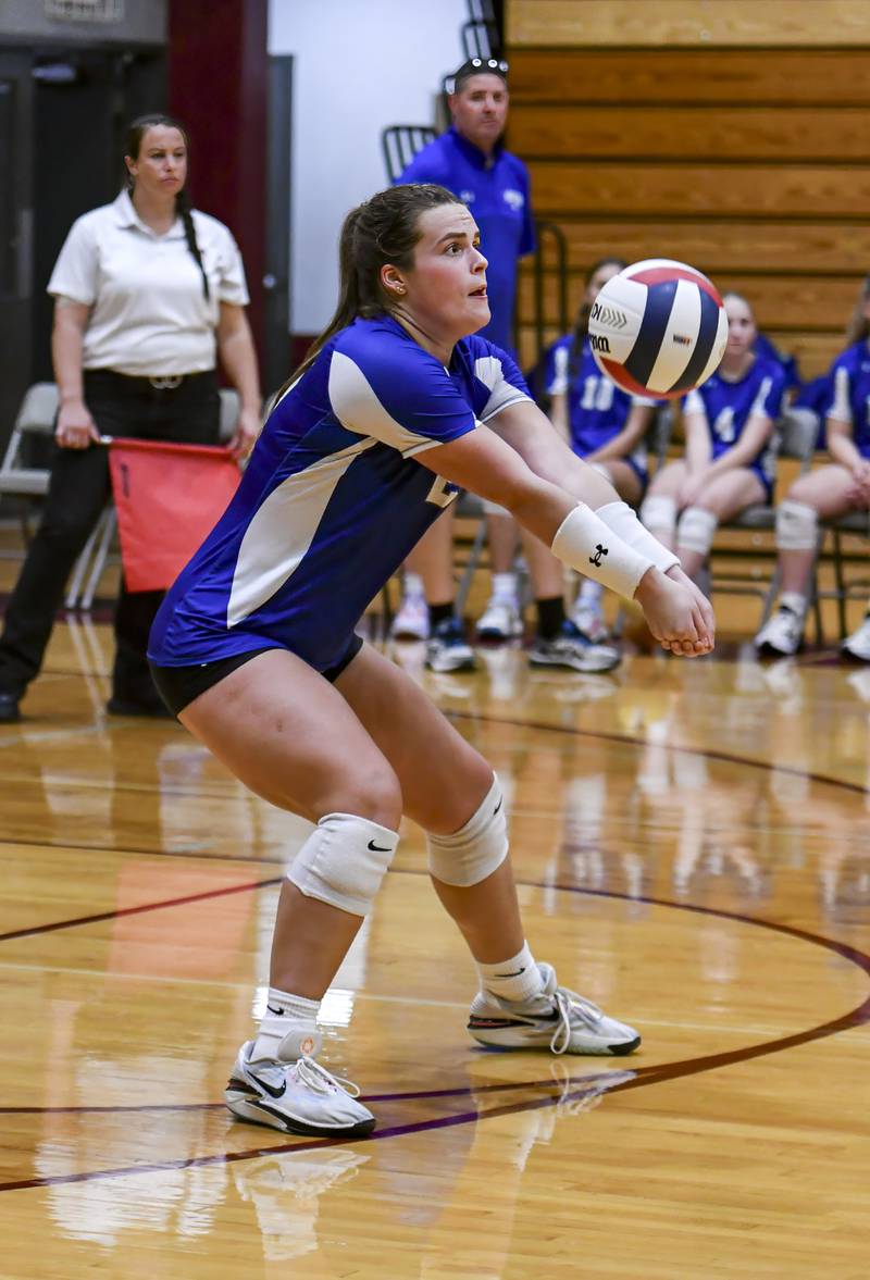 Princeton junior Ellie Harp makes a pass in Tuesday's regional play at Chillicothe. The Tigresses saw their season end with a 25-17, 25-20 loss to El Paso-Gridley.