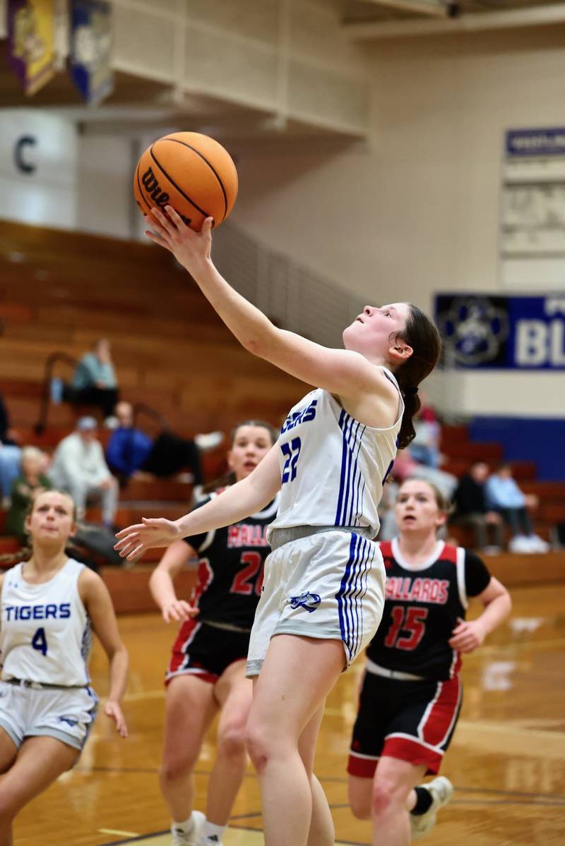 Princeton senior Camryn Driscoll scores a  layup in Monday's 54-17 win over Henry-Senachwine at Prouty Gym. She led the Tigresses with 17 points to become the sixth 1,000-point scorer in program history.