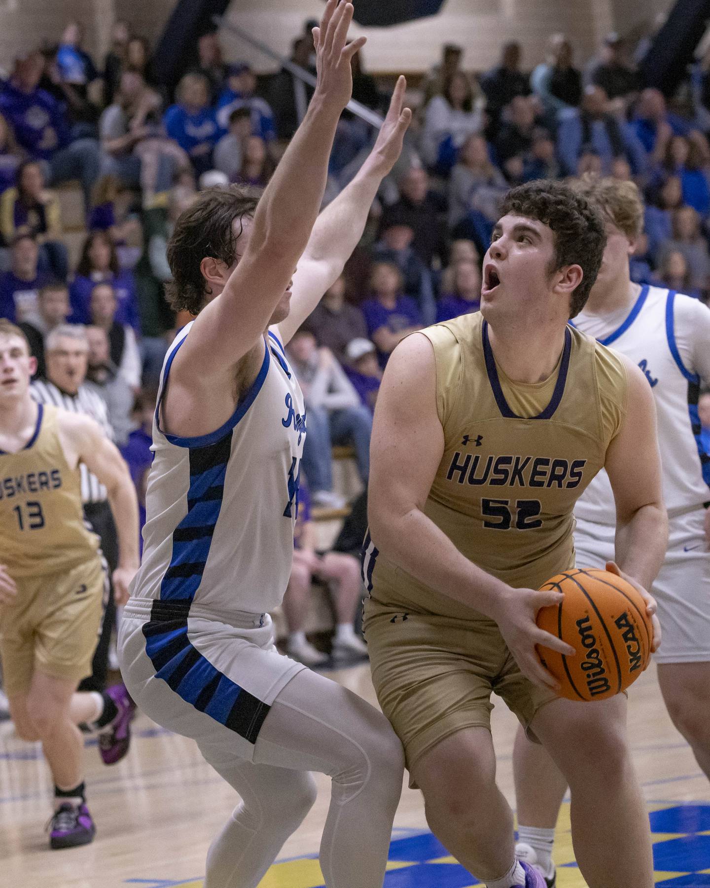 Hendrix Johnson of Serena looks to the hoop to attempt a shot during the Class 1A Regional Championship on February 28, 2025 at Bader Gym.