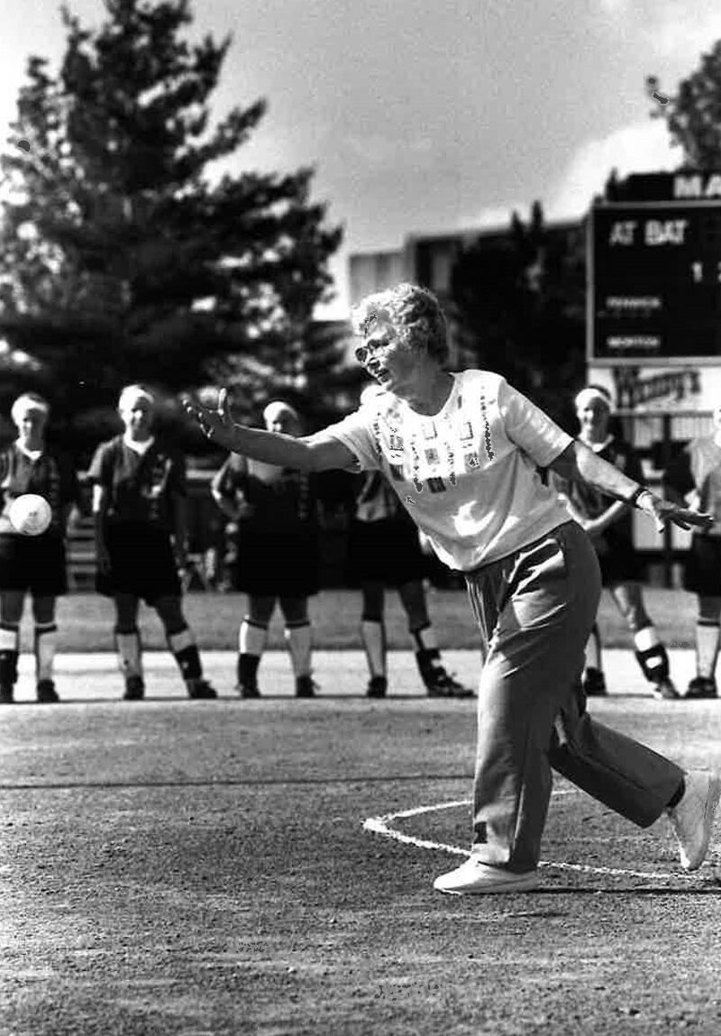 Dr. Mary M. Bell throws out the first pitch in this undated file photo provided by NIU. Bell dies on Thursday, June 1, 2023.