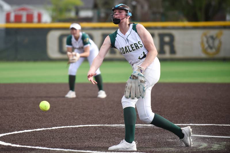 Coal City's Masyn Kuder throws a pitch during a home game against Manteno Monday, May 12, 2025.