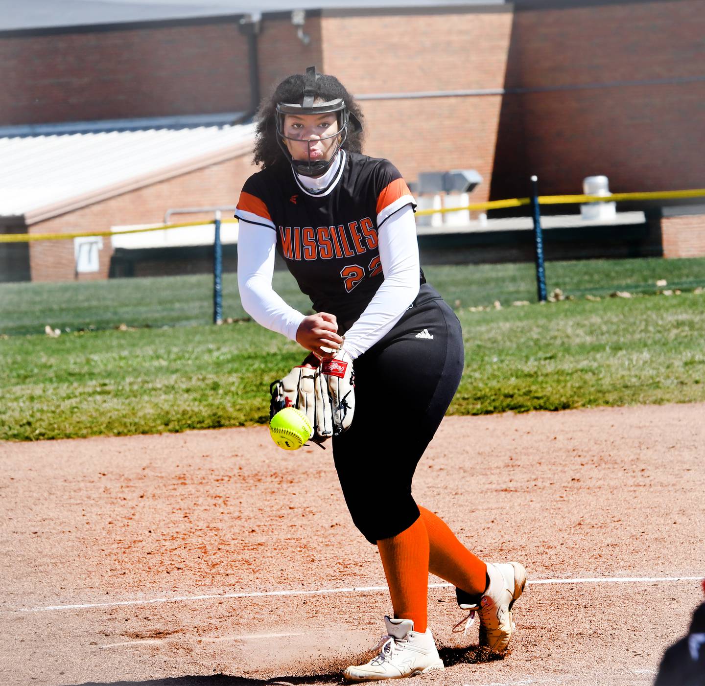 Milledgeville's Kendra Kingsby pitches against Pearl City during an April 8 tournament hosted by the Wolves.