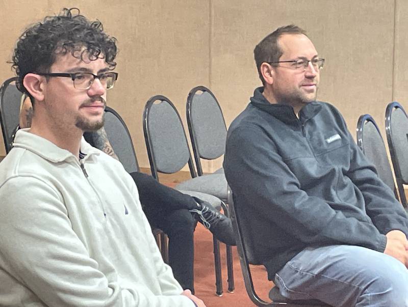 Shaw Local freelancer MaKade Rios (left) and Shaw Local editor Scott Anderson (right) attend the check passing presentation during the Starved Rock Foundation calendar fundraiser on Sunday, May 3, 2026 at the Starved Rock Visitors Center.