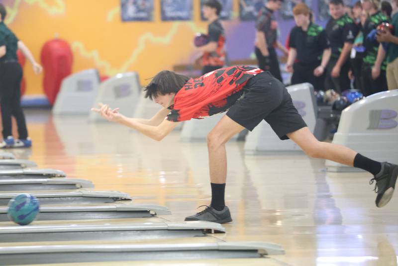 Hall's Noah Miles bowls on Friday, Jan. 16, 2026 at the Illinois Valley Super Bowl in Peru.
