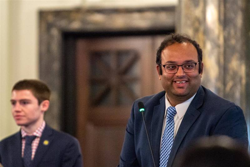 Sen. Ram Villivalam, D-Chicago, is pictured on the Senate floor Wednesday. He is the sponsor of a bill aimed at improving soil health.