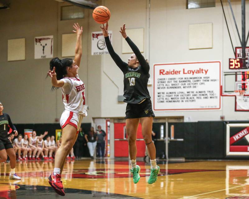 Waubonsie Valley's Danyella Mporokoso (10) shoots a jumper during their Class 4A Bolingbrook Sectional final basketball game between Waubonsie Valley at Benet. Feb 27, 2025 in Bolingbrook.