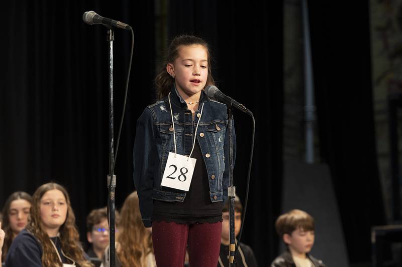 Forreston fifth-grader Aliyah Quenzer competes Thursday, Feb. 22, 2024, at the Lee-Ogle-Whiteside regional spelling bee. Quenzer missed on the word “graham” in round one.