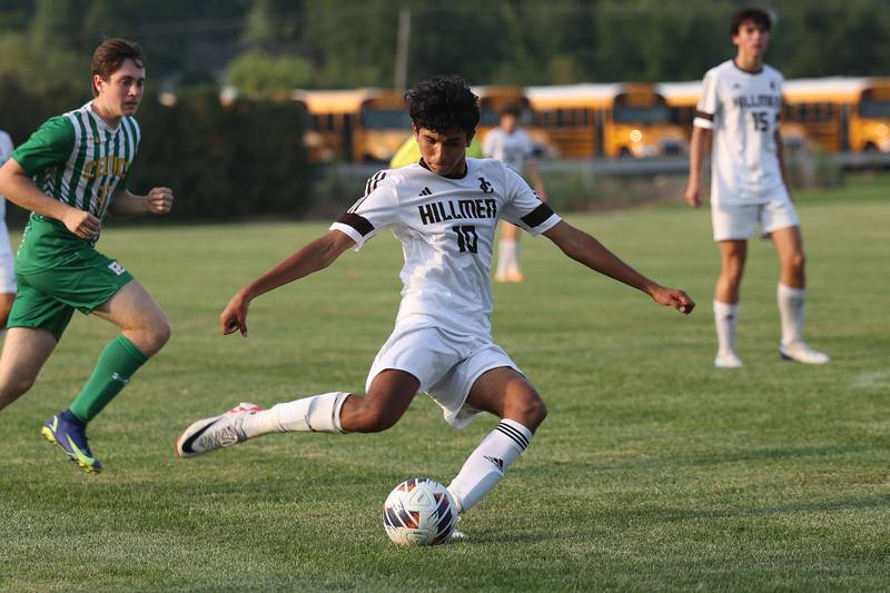 Joliet Catholic’s Diego Rios takes a shot against Providence on Aug. 21, 2023 in New Lenox.