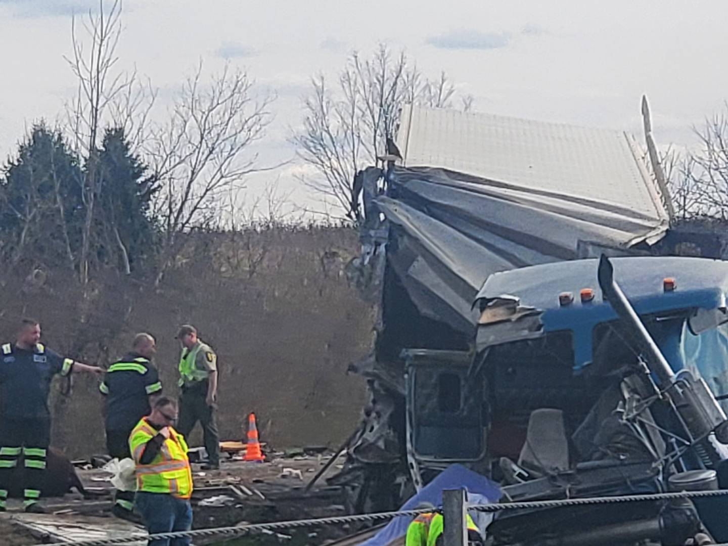 Cattle were loose Interstate 80, stopping eastbound lanes of traffic from Houbolt Road to Larkin Avenue, after a hauler was involved in a crash on Tuesday, April 19, 2022, Illinois State Police said.
(Photos courtesy of Michel Uylako)
