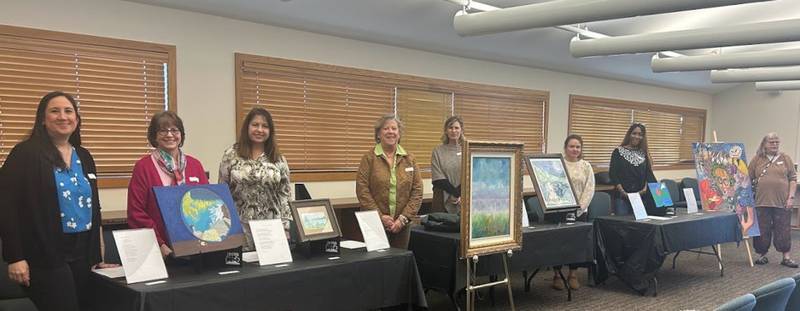 Pictured are participants from the February Yorkville Library Grapevine event, from left, Lisa Macaione, Peggy Wilkinson, Liz Holmberg, Carolyn Kyle, Elizabeth Wheeler, Casey Kramer, TaLisha Alston and Joyce Maldonado.