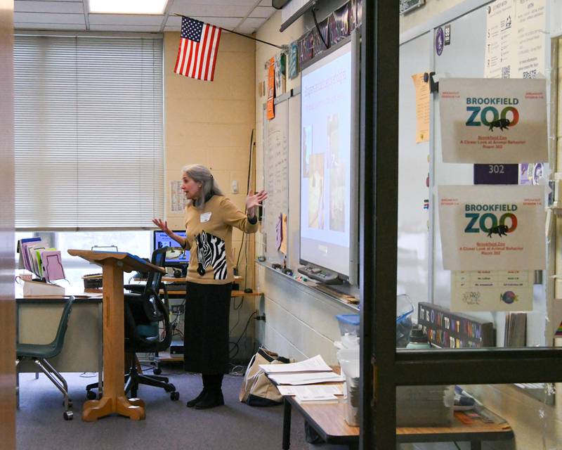Patricia Steinmeyer from the Brookfield Zoo talks about animal behavior during The Climate of Hope Conference 2024 held at Downers Grove North High School on Friday March 1, 2024.