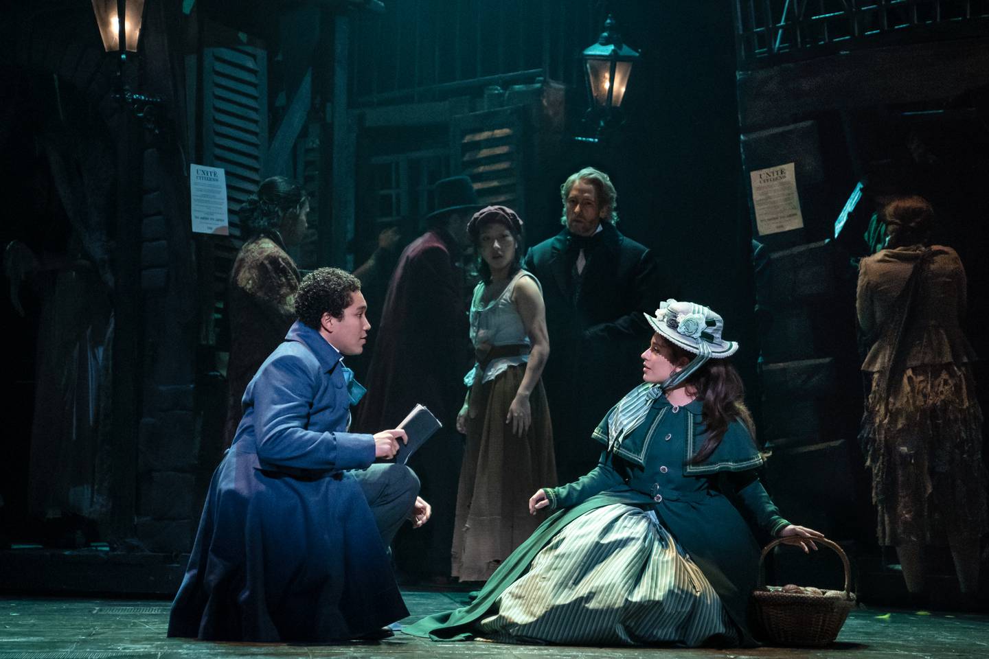 (from L) Gregory Lee Rodriguez as Marius, Christine Heesun Hwang as Éponine, Nick Cartell as Jean Valjean, Addie Morales as Cosette in Les Misérables
