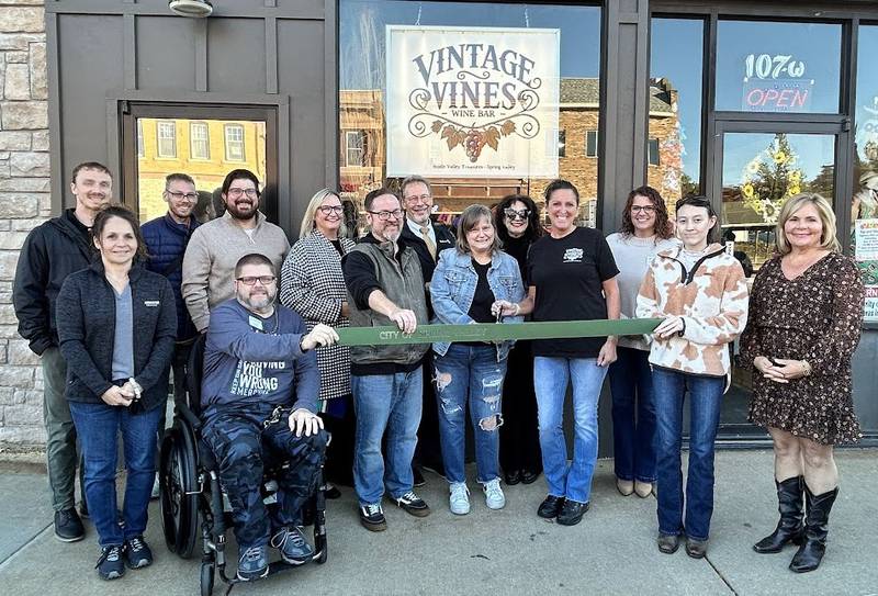 Vintage Vines, located inside Valley Treasures at 107 W. St. Paul St., is a locally-owned wine bar offering tastings, glasses, and bottles from Illinois vineyards, including Massbach Ridge, August Hill, Galena Cellars, West of Wise, Blue Sky and more.