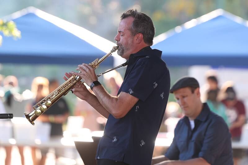 Shawn Maxwell plays at the Wine, Jazz and Arts Fest at Bicentennial Park in Joliet on Saturday, Aug. 19, 2023.