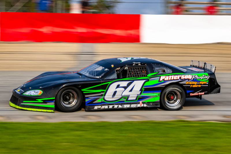 Dean Patterson takes some practice laps in his #64 Late Model.