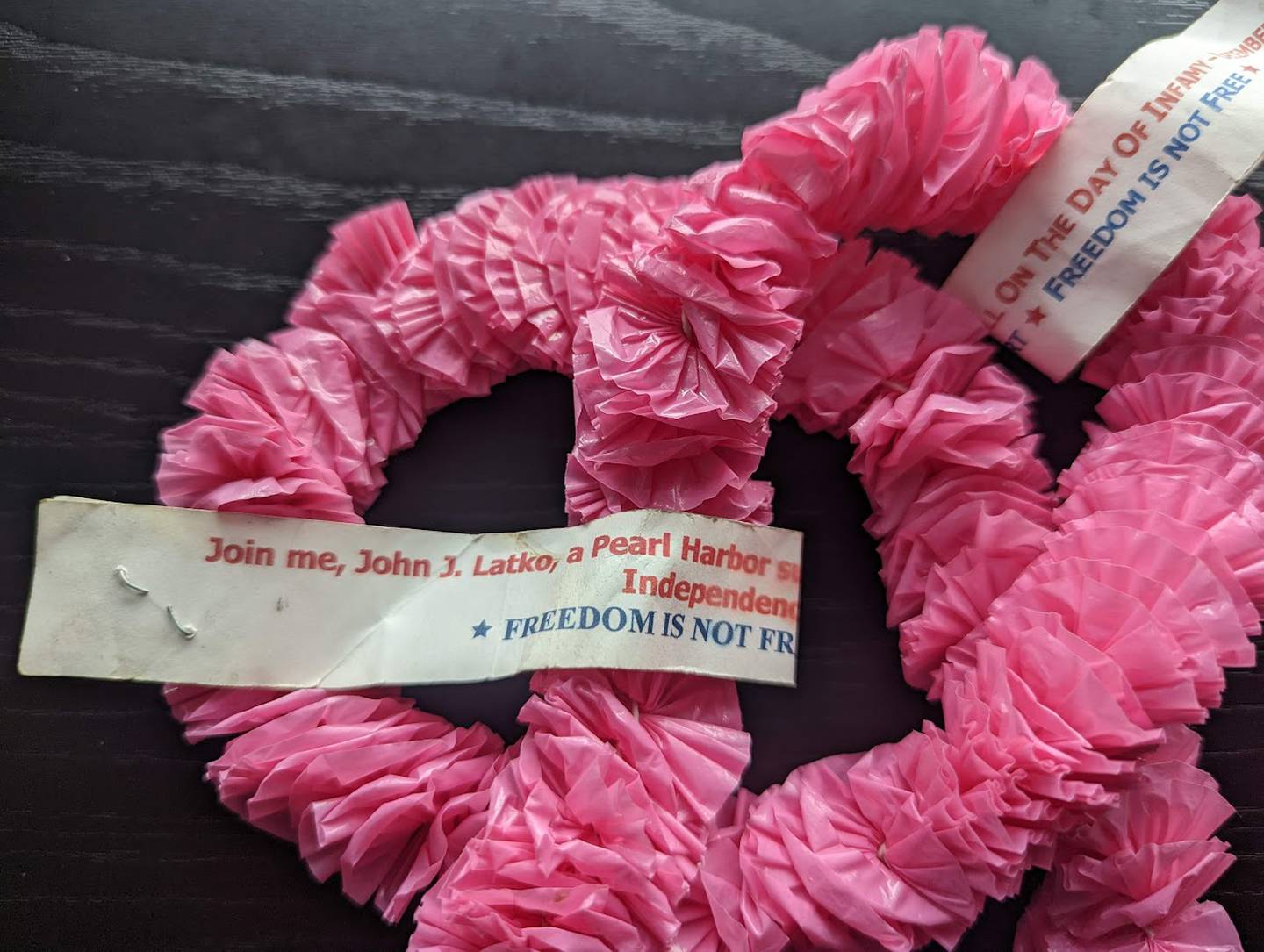 Through the years, John Latko attended Pearl Harbor-related events and supported survivors. He was fond of distributing plastic leis to everyone at church with a Pearl Harbor memorial tag attached to it – so people would not forget. John Latko died in 2013 and a street in Hammond, Indiana, where he lived, was named for him.