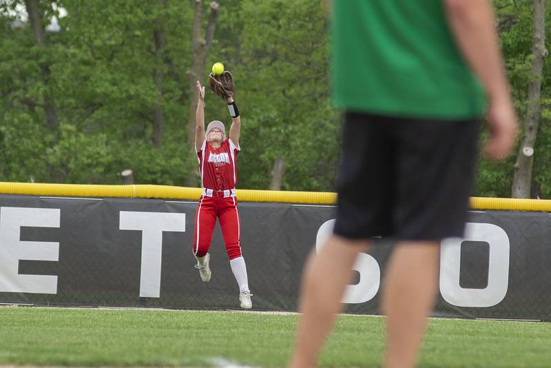 Oregon’s Laila Anderson robs a potential home run against Rock Falls Friday, May 20, 2022.