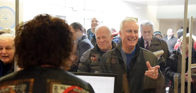 Kane County Board member Bill Lenert of Sugar Grove, was first to a window as candidates turn in their paperwork on the first day of candidate filing at the Kane County Clerk’s office Monday, March 7, 2022 in Geneva.