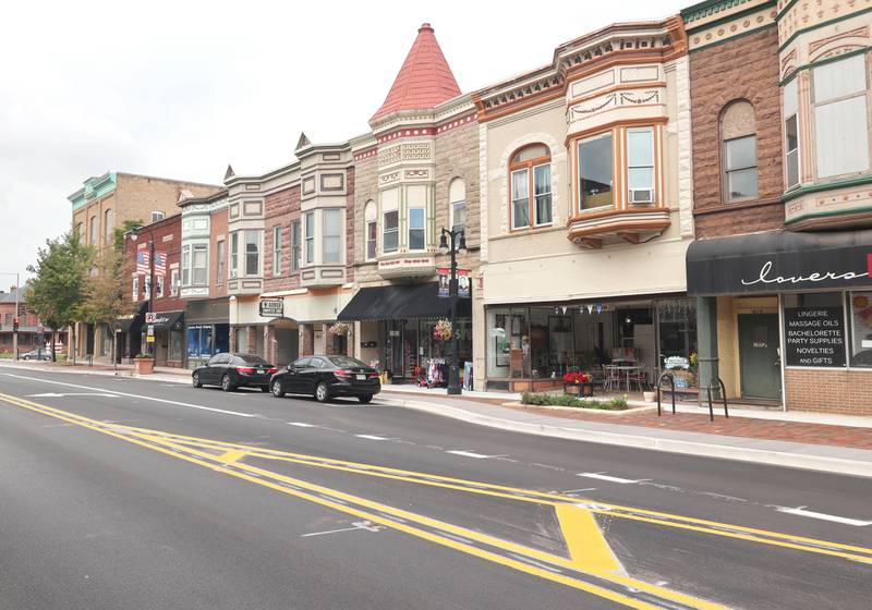 Lincoln Highway Thursday, Aug. 25, 2022, from Second Street looking west after the recent downtown DeKalb renovations.